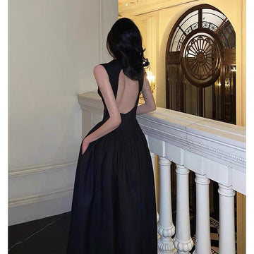 A line Scoop Neckline Black Backless Prom Dresses Birthday Outfits Evening Gown SD913